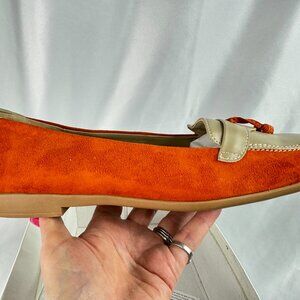 A. J. Valenci 11W Orange Suede Flat Loafers, NIB